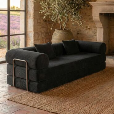 Saltsjöbaden 3-Seater Convertible & Modular Sofa – Black Corduroy Velvet