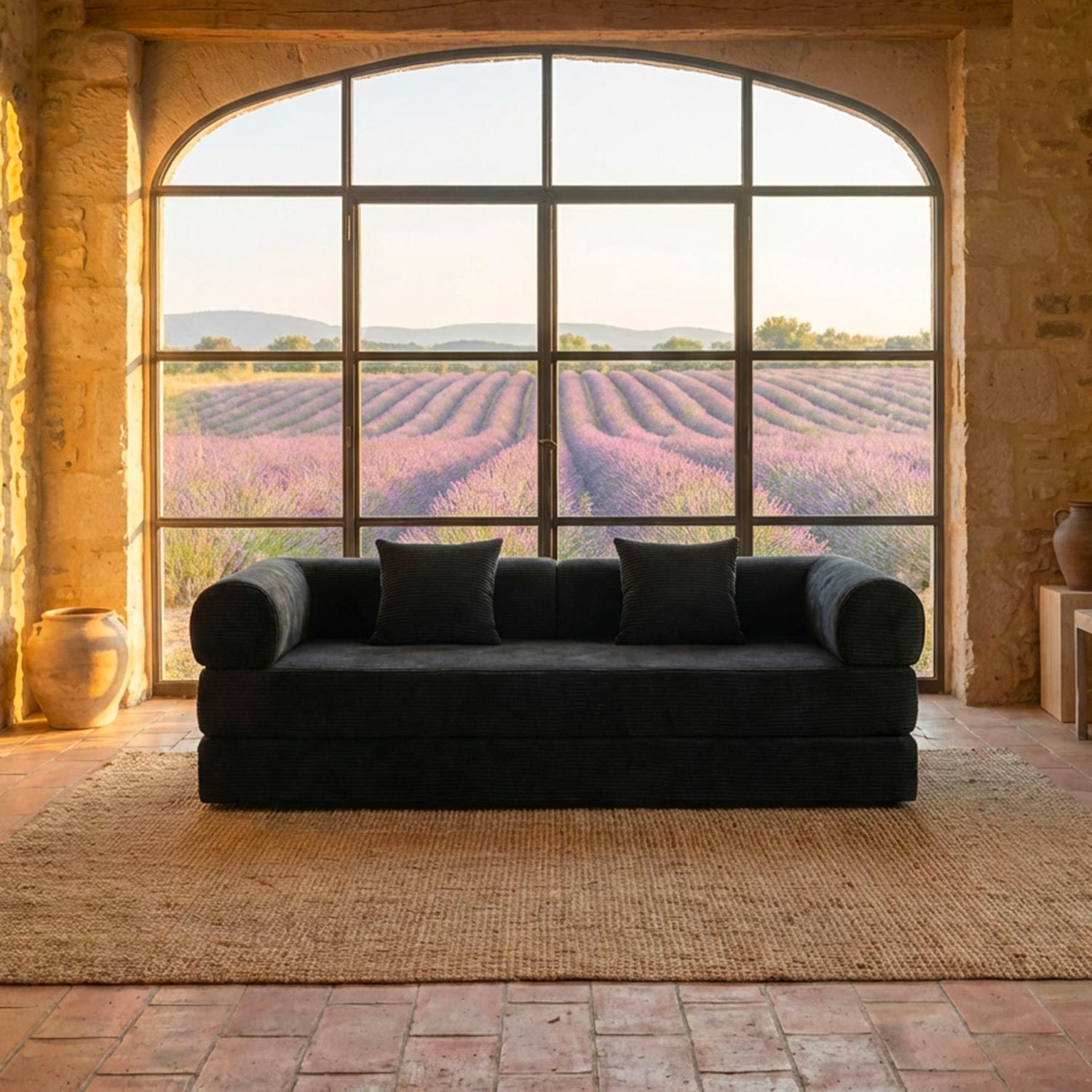 Saltsjöbaden 3-Seater Convertible & Modular Sofa – Black Corduroy Velvet - Image 3