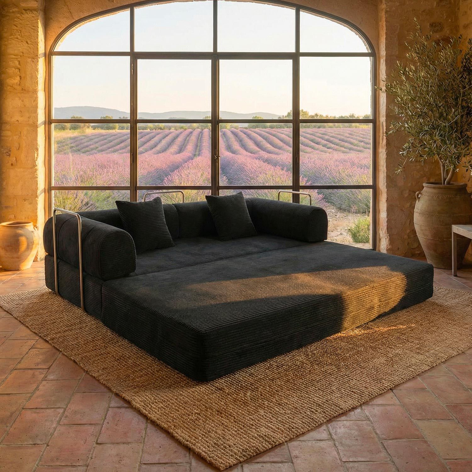 Saltsjöbaden 3-Seater Convertible & Modular Sofa – Black Corduroy Velvet - Image 4