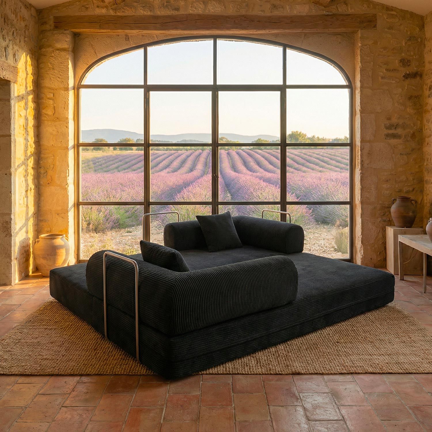 Saltsjöbaden 3-Seater Convertible & Modular Sofa – Black Corduroy Velvet - Image 5