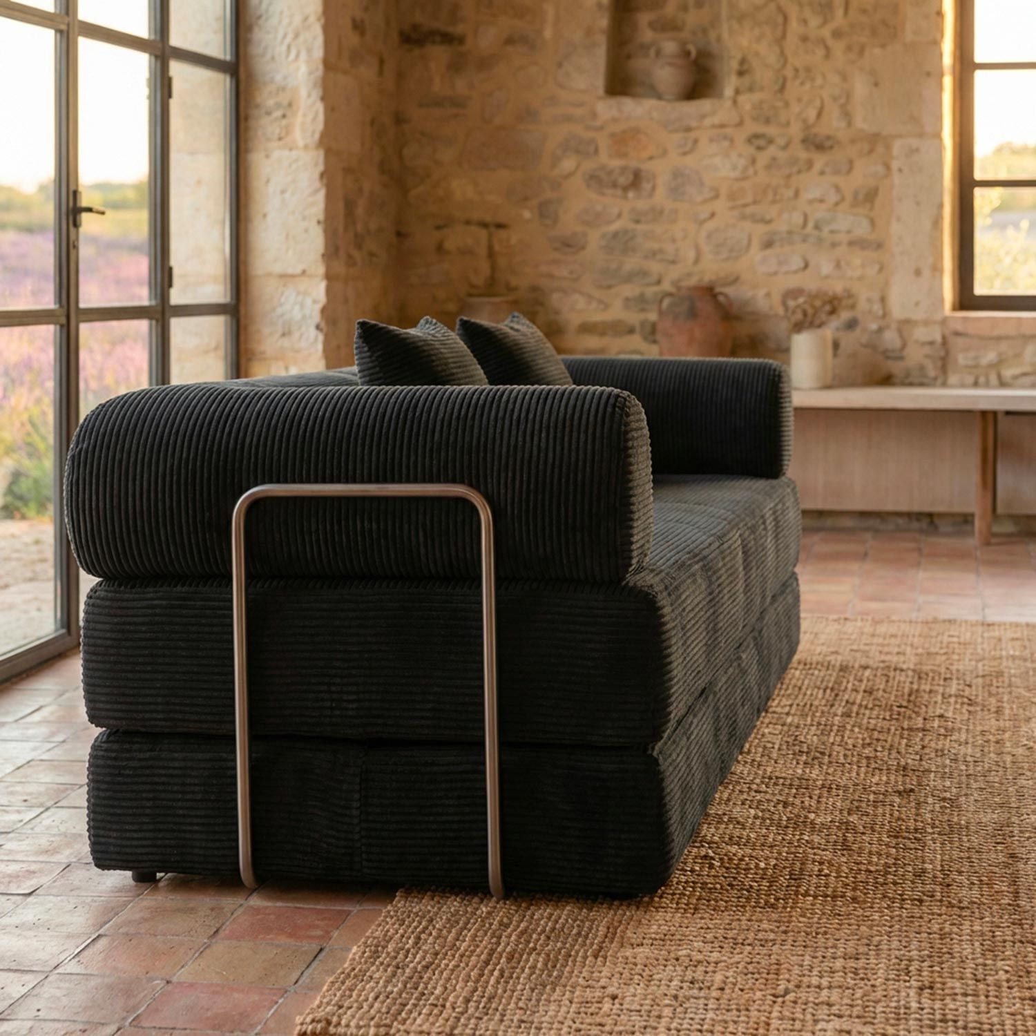 Saltsjöbaden 3-Seater Convertible & Modular Sofa – Black Corduroy Velvet - Image 6