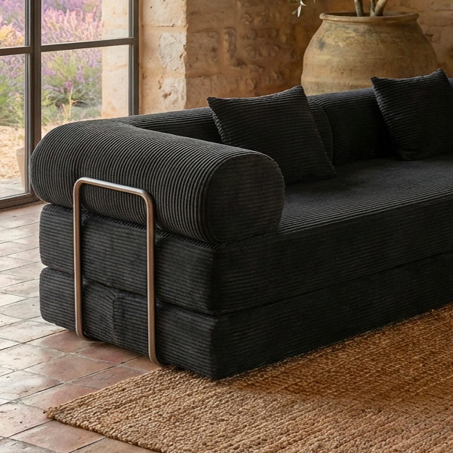 Saltsjöbaden 3-Seater Convertible & Modular Sofa – Black Corduroy Velvet - Image 8