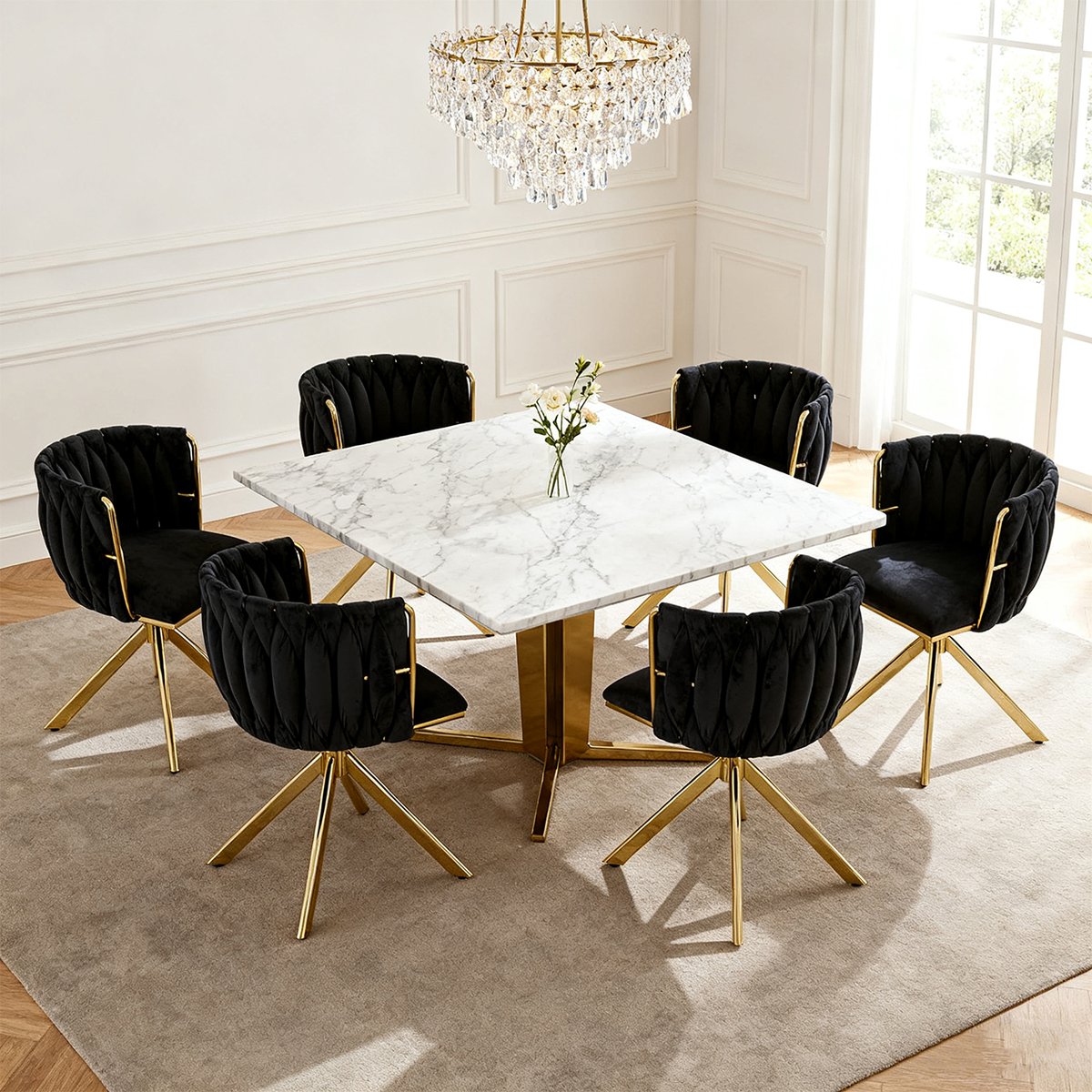 Kungsbacka Black and Gold – 180° Swivel Dining Chair in Luxurious Velvet - Image 2
