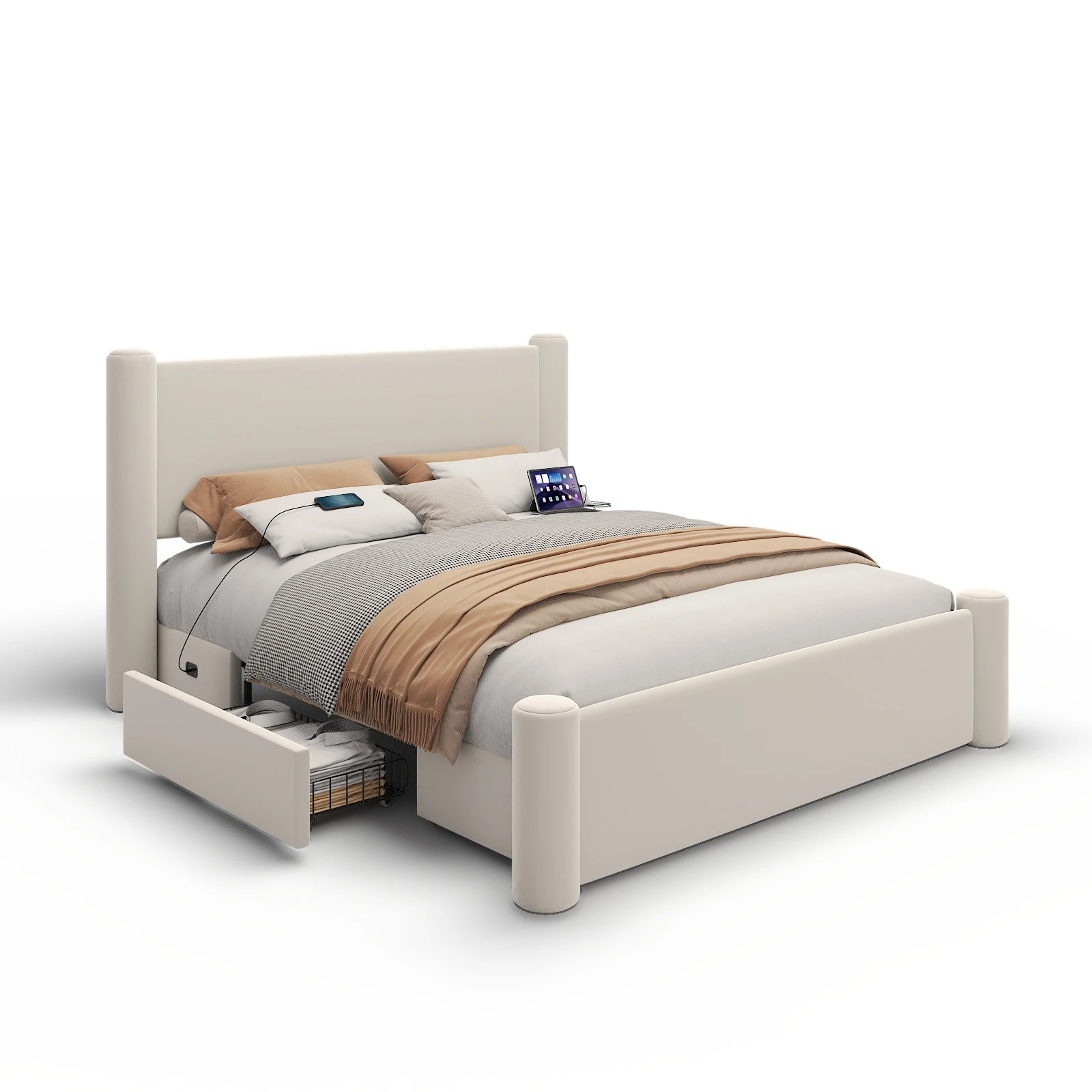 Roskilde Bed 160x200 cm with Storage – Beige Velvet - Image 4