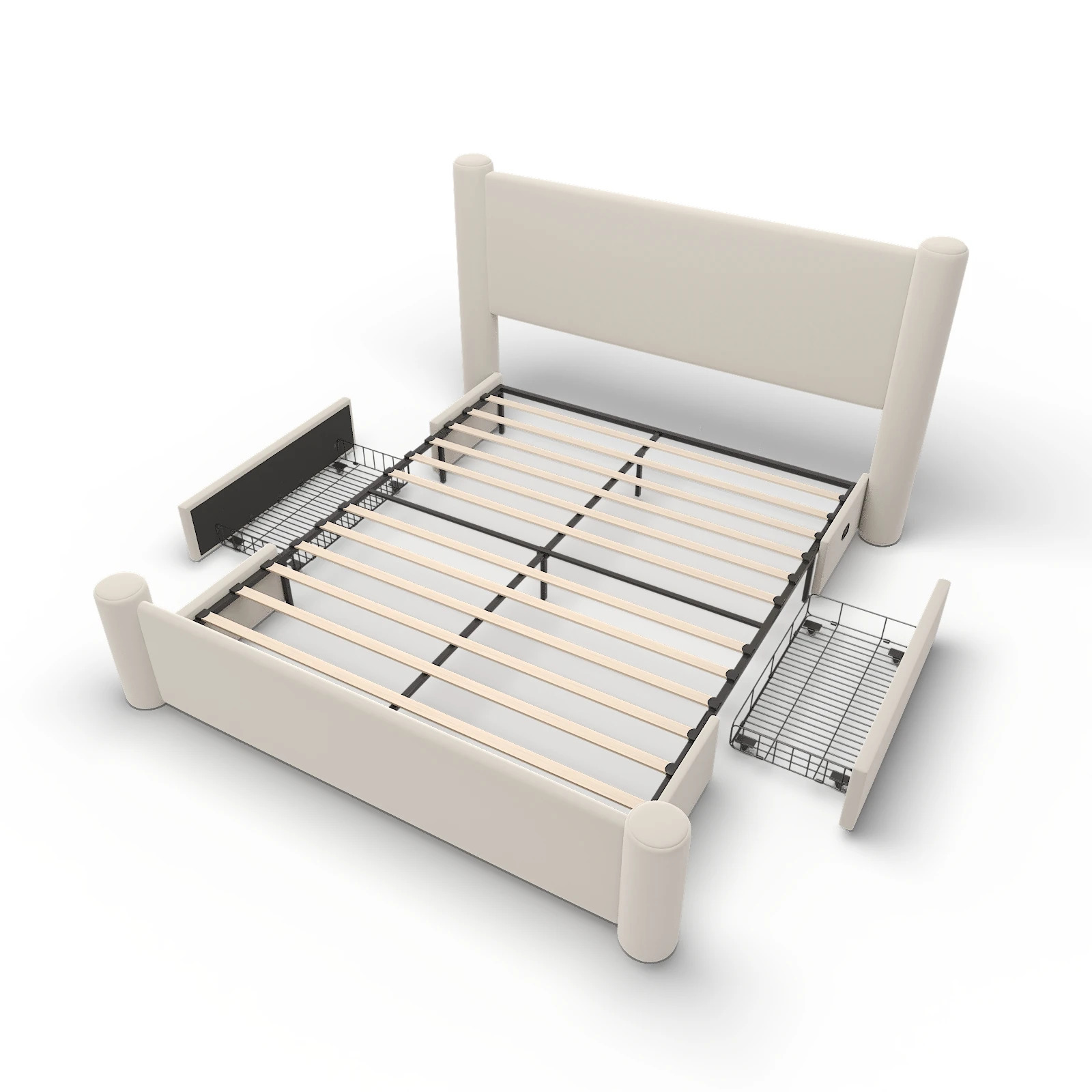 Roskilde Bed 160x200 cm with Storage – Beige Velvet - Image 5