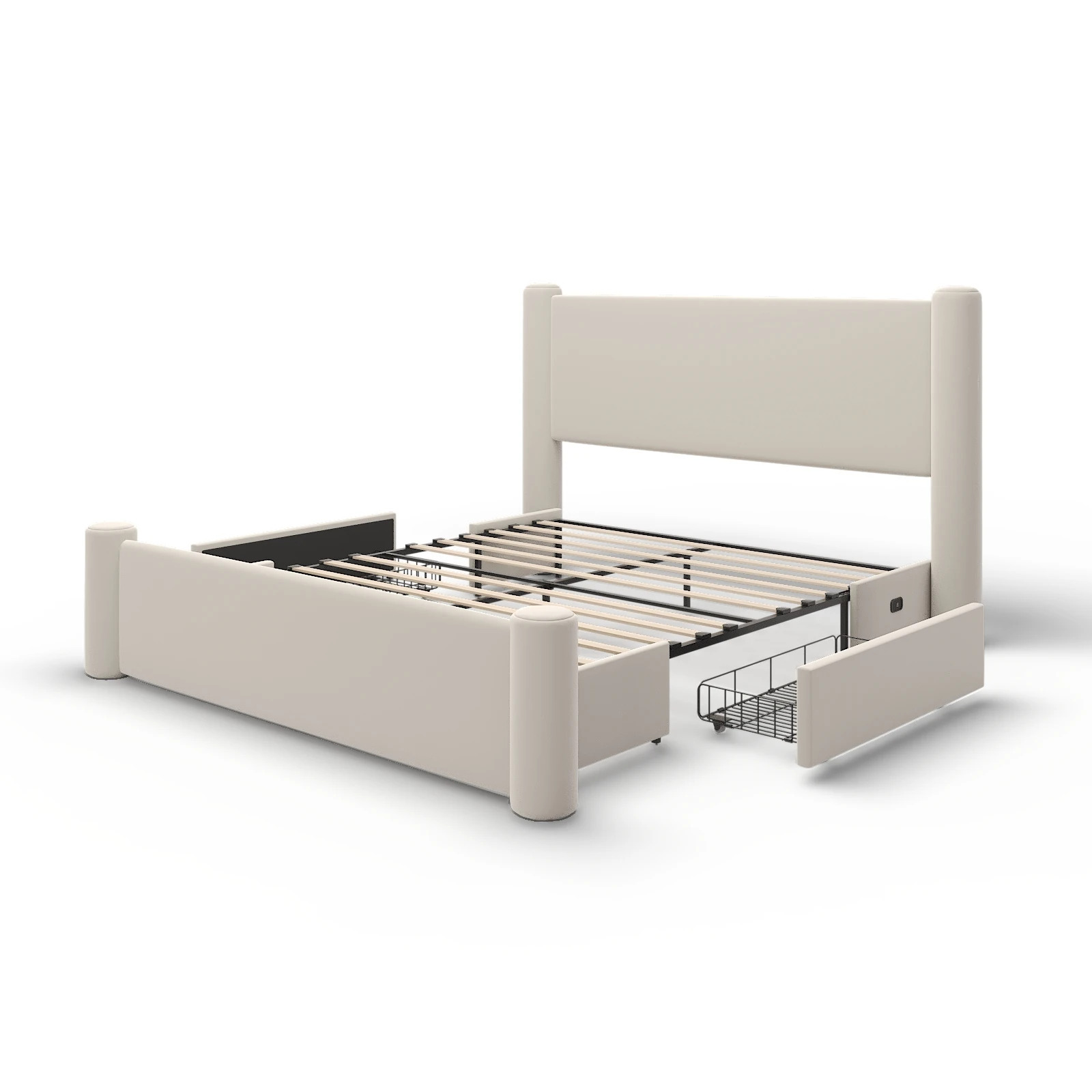 Roskilde Bed 160x200 cm with Storage – Beige Velvet - Image 6