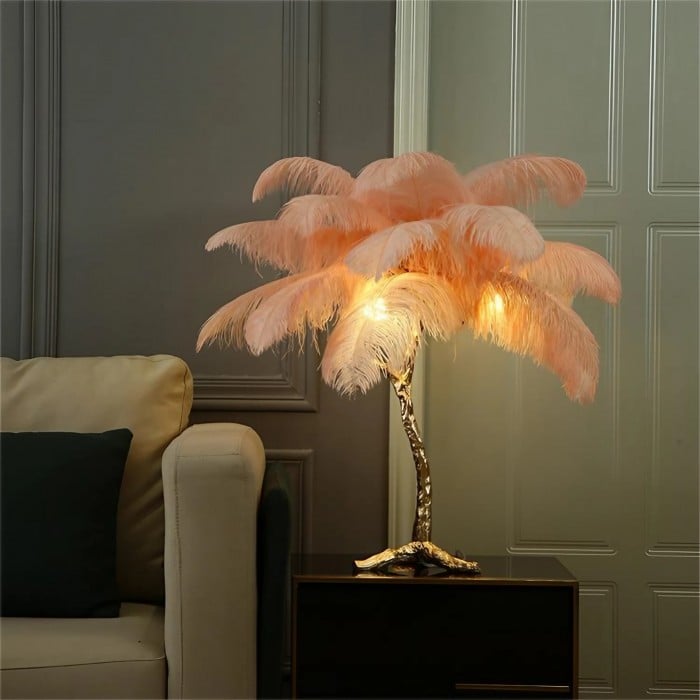 Amèlie Table Lamp – Ostrich Feather Lamp with Copper Base - Image 4