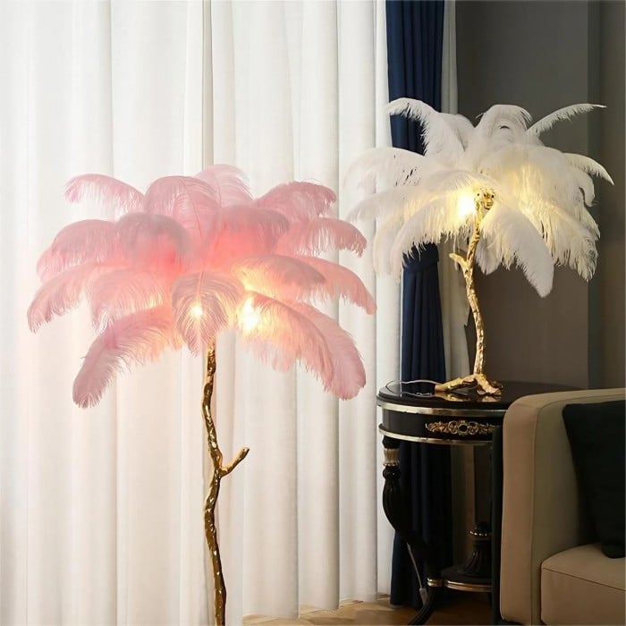 Amèlie Table Lamp – Ostrich Feather Lamp with Copper Base - Image 2