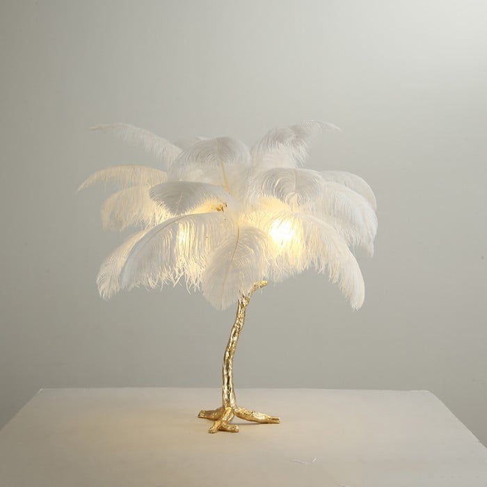 Amèlie Table Lamp – Ostrich Feather Lamp with Copper Base - Image 3