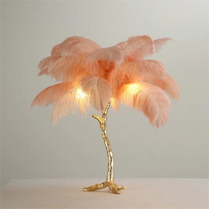 Amèlie Table Lamp – Ostrich Feather Lamp with Copper Base - Image 5