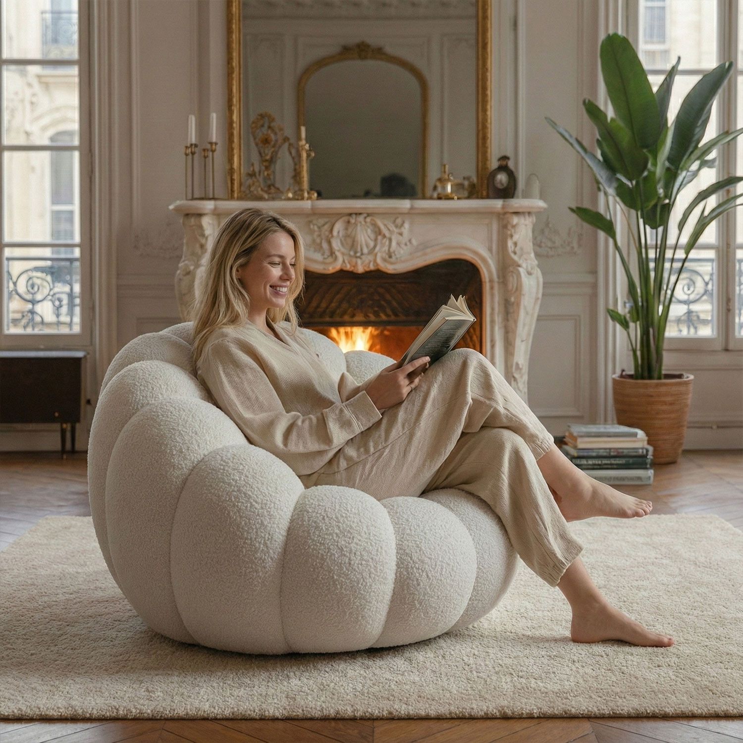 Horsens – Shell Design, Cream Bouclé Fabric - Image 7