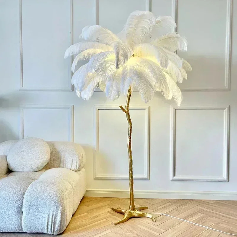 Amèlie Floor Lamp 170 cm – Feather Lamp with Copper Base