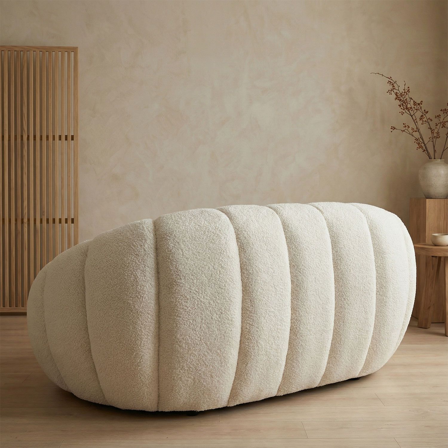 Horsens 2-Seater Sofa – Shell Design, Cream Bouclé Fabric - Image 5