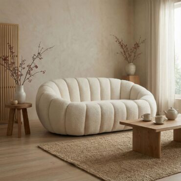 Horsens 2-sits soffa - Shell Design, krämfärgat bouclé-tyg