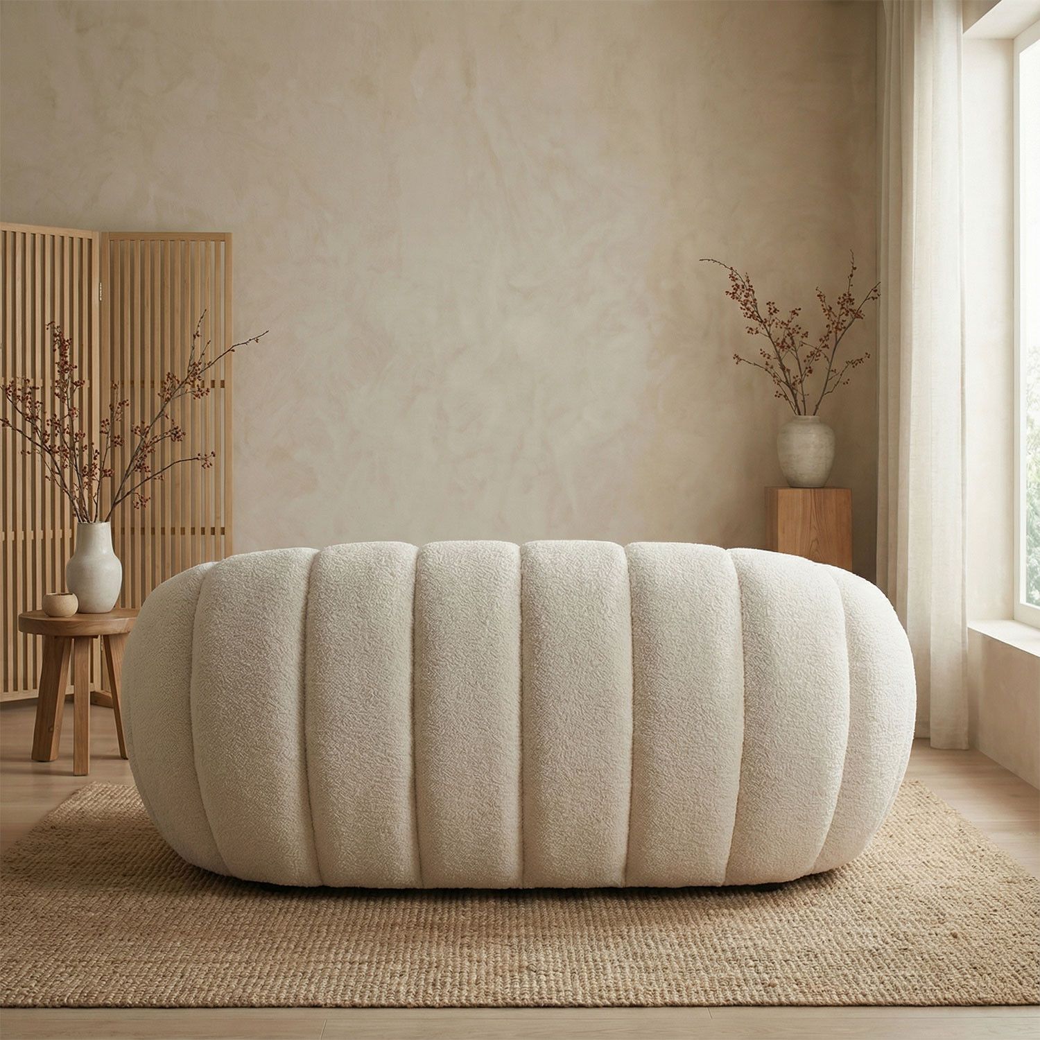 Horsens 2-Seater Sofa – Shell Design, Cream Bouclé Fabric - Image 7