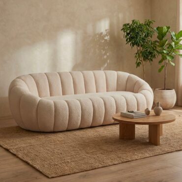 Horsens 3-Seater Sofa – Shell Design, Cream Bouclé Fabric