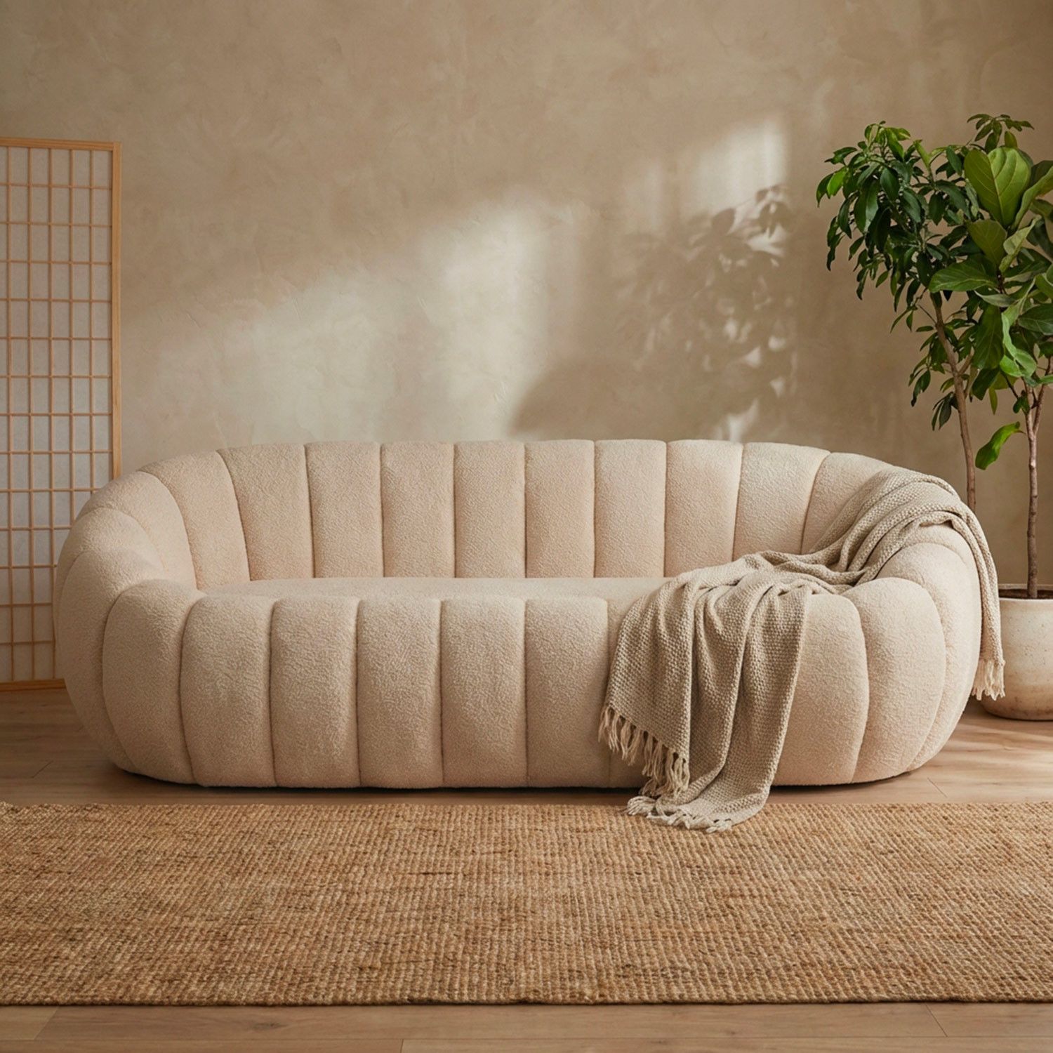 Horsens 3-Seater Sofa – Shell Design, Cream Bouclé Fabric - Image 3