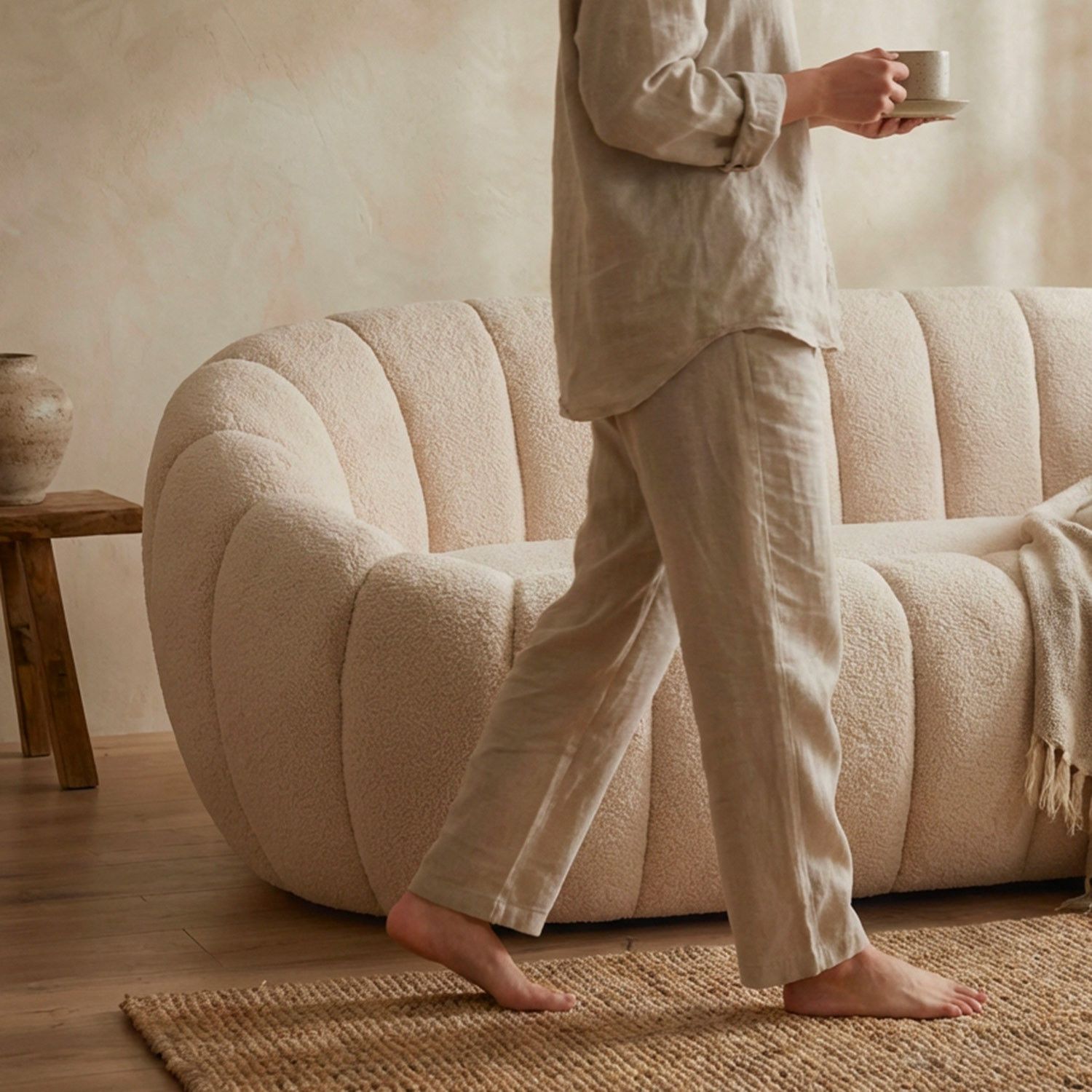 Horsens 3-Seater Sofa – Shell Design, Cream Bouclé Fabric - Image 6