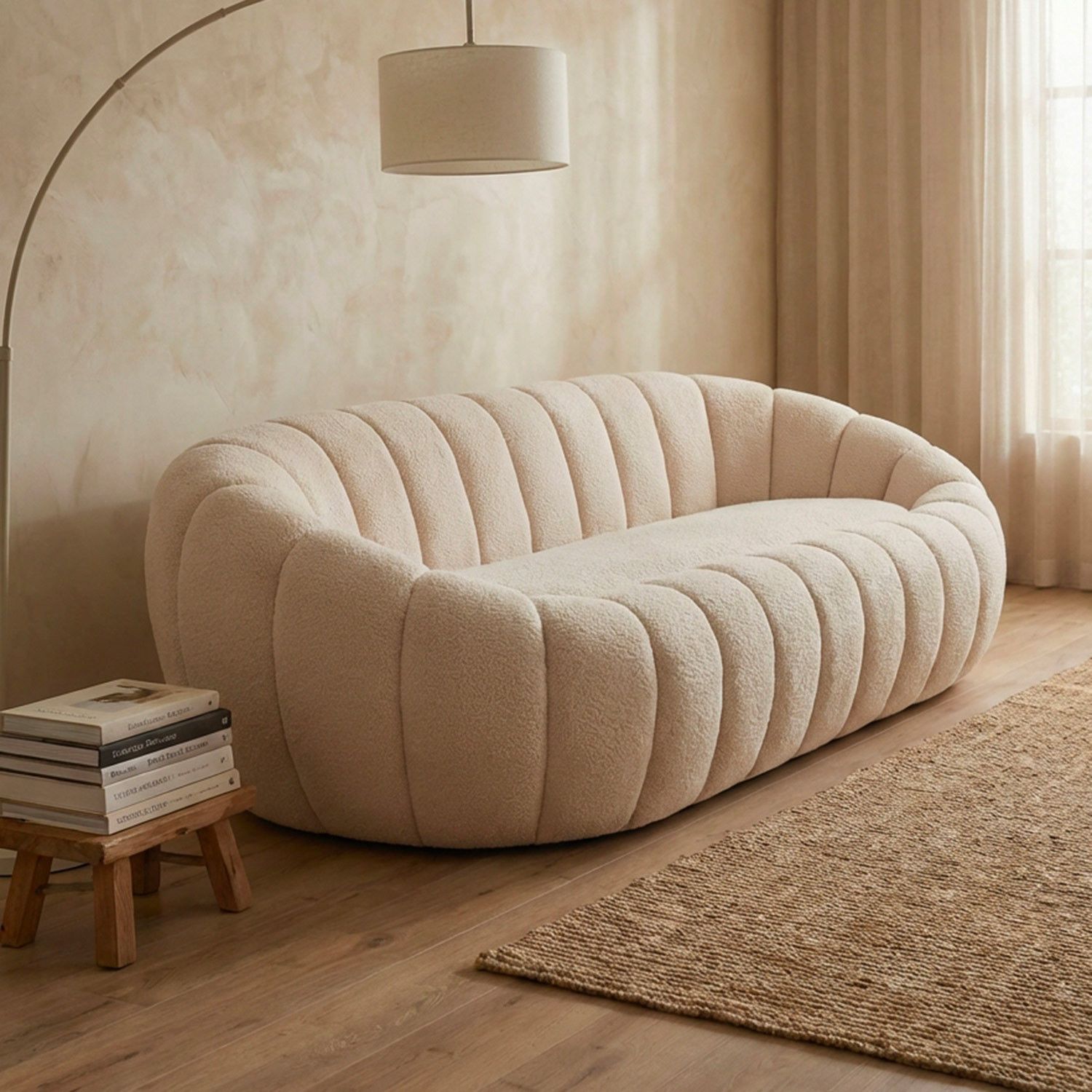Horsens 3-Seater Sofa – Shell Design, Cream Bouclé Fabric - Image 8