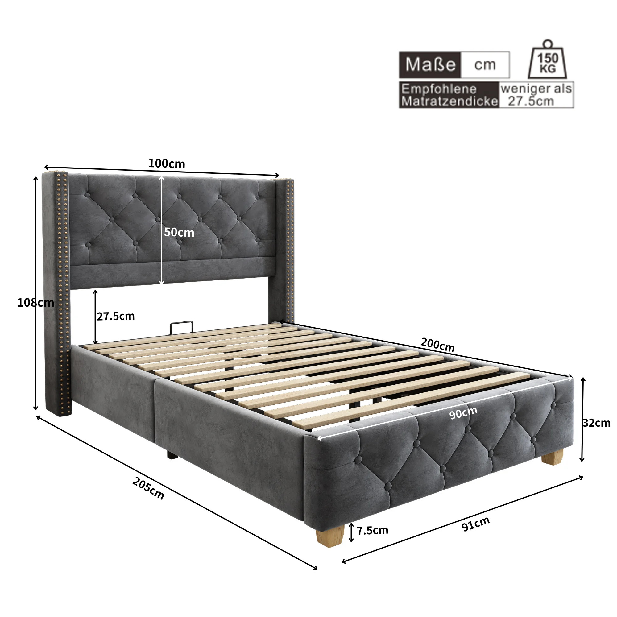 Odense Single Bed 90x200 cm – Velvet with Sturdy Frame - Image 4