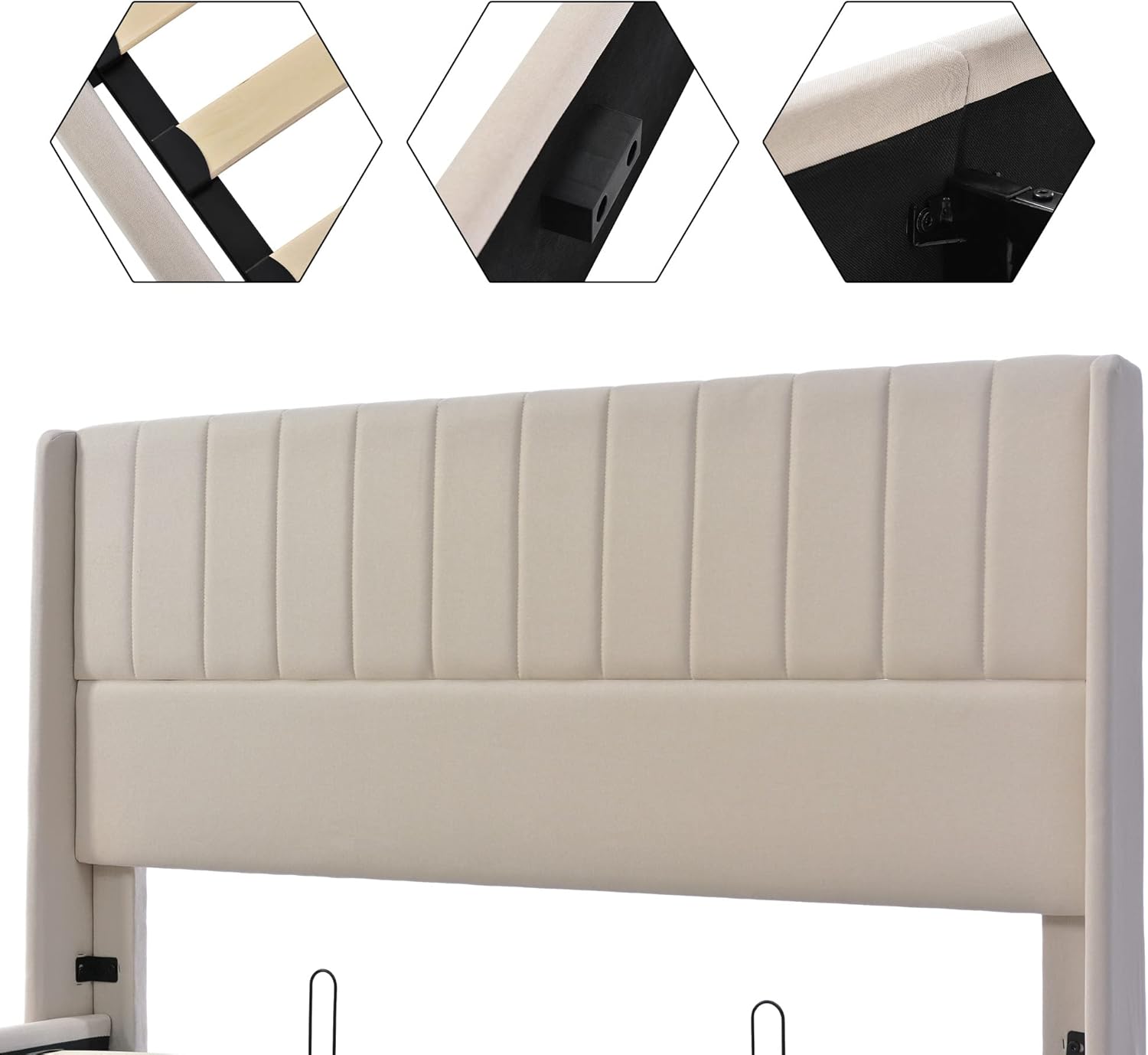 Esbjerg Elegant Bed 180x200 cm with Storage – Beige Linen - Image 7