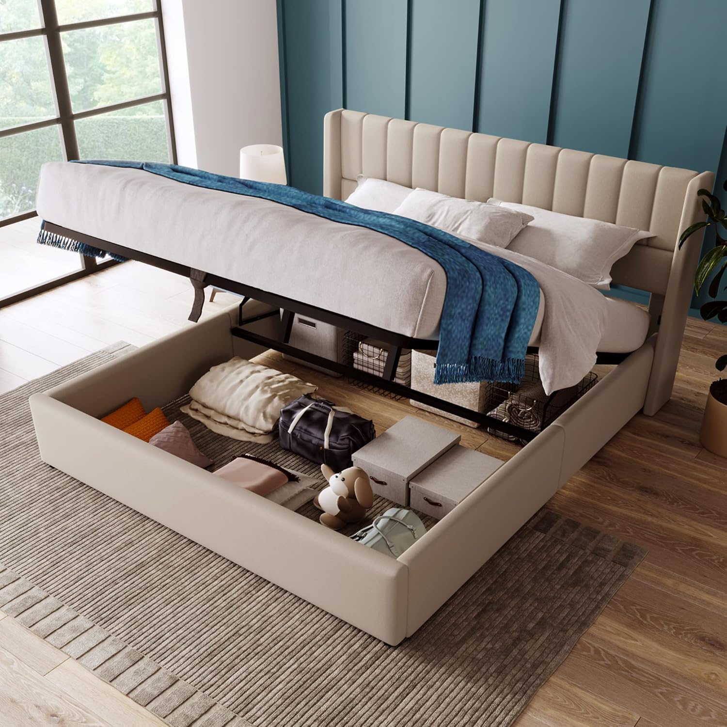 Esbjerg Elegant Bed 180x200 cm with Storage – Beige Linen - Image 8