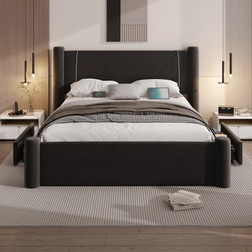 Roskilde Bed 160x200 cm with Storage – Black Velvet - Bild 3