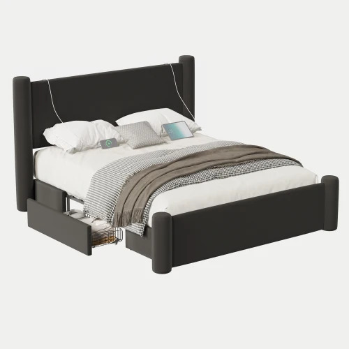 Roskilde Bed 160x200 cm with Storage – Black Velvet - Bild 4