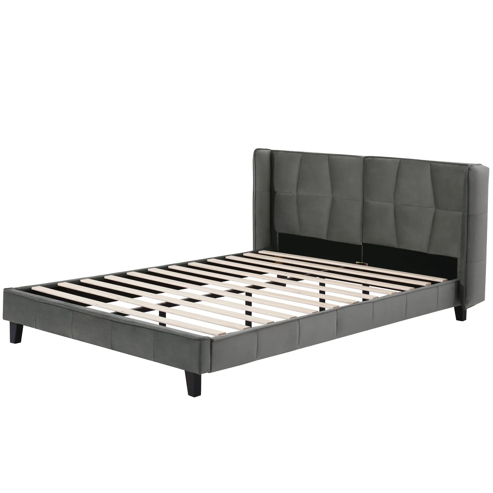 Herning Double Bed 180x200 cm – Grey Velvet with Padded Headboard - Image 6